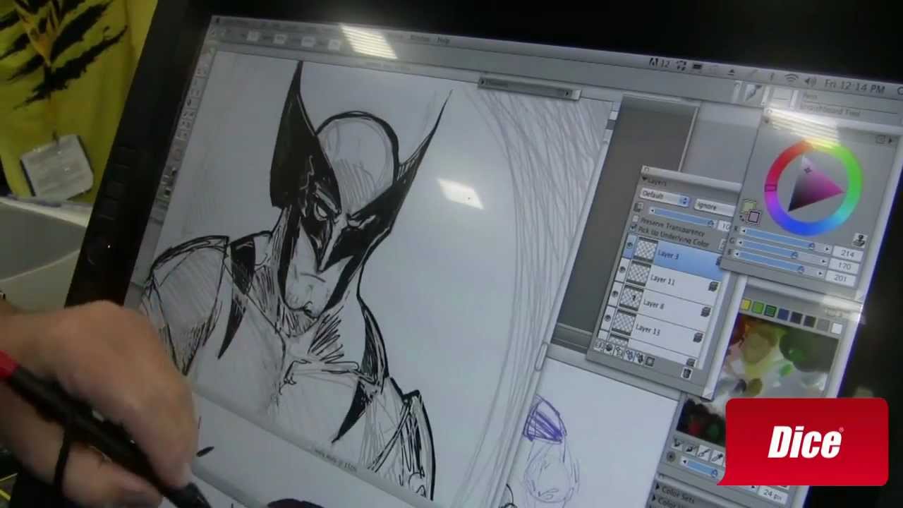 Drawing Wolverine on a Wacom tablet. Image used for Editorial purposes only