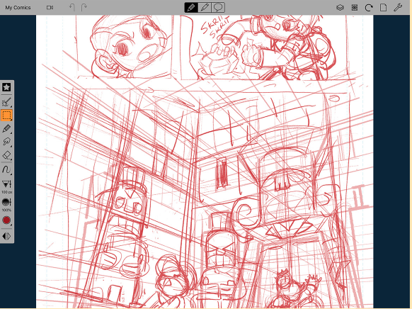 Image of a comic page in progress used for Editorial purposes only